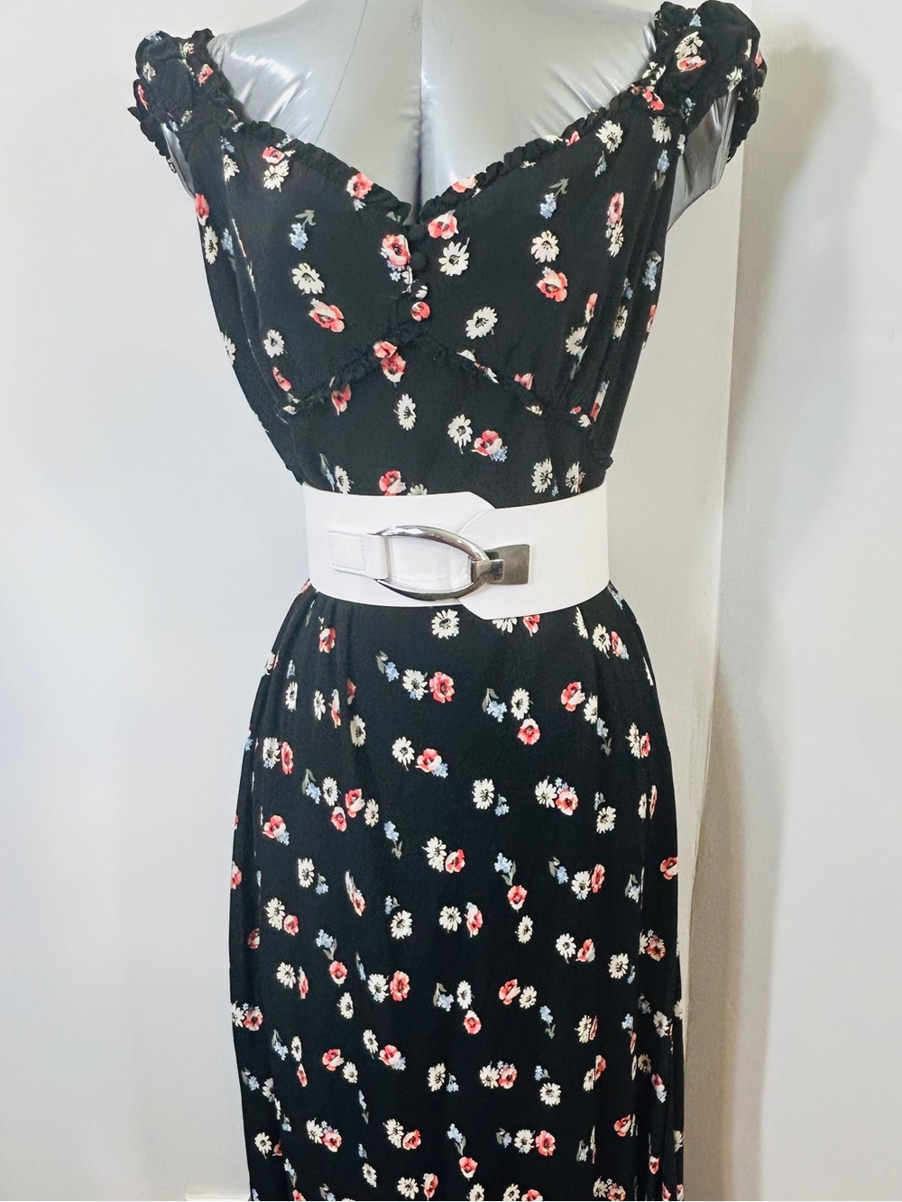 GAP Black Floral Maxi Dress with Pink and White Flowers
